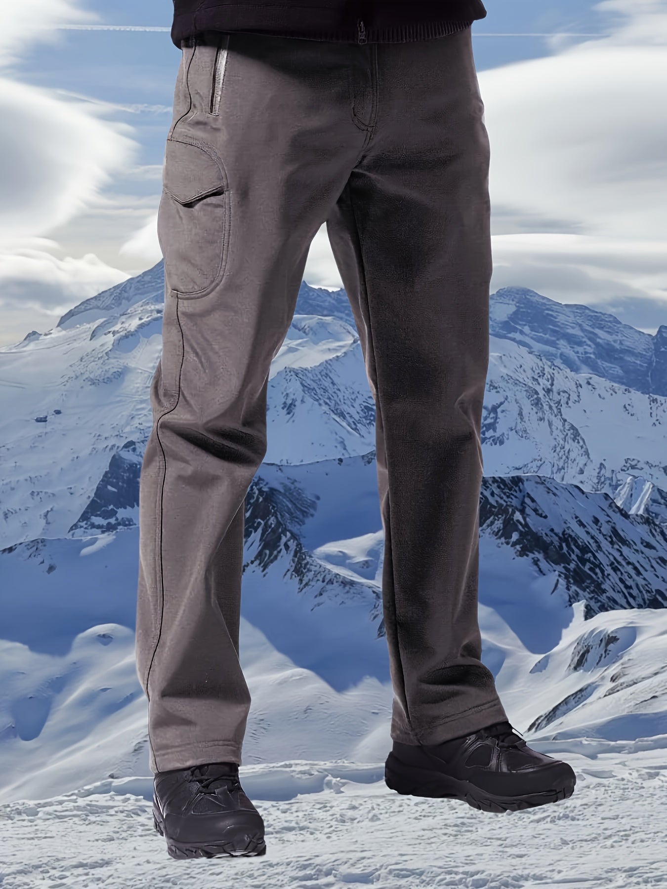 Men's Thickened Pants, Outdoor Casual Soft Shell Plush Lined