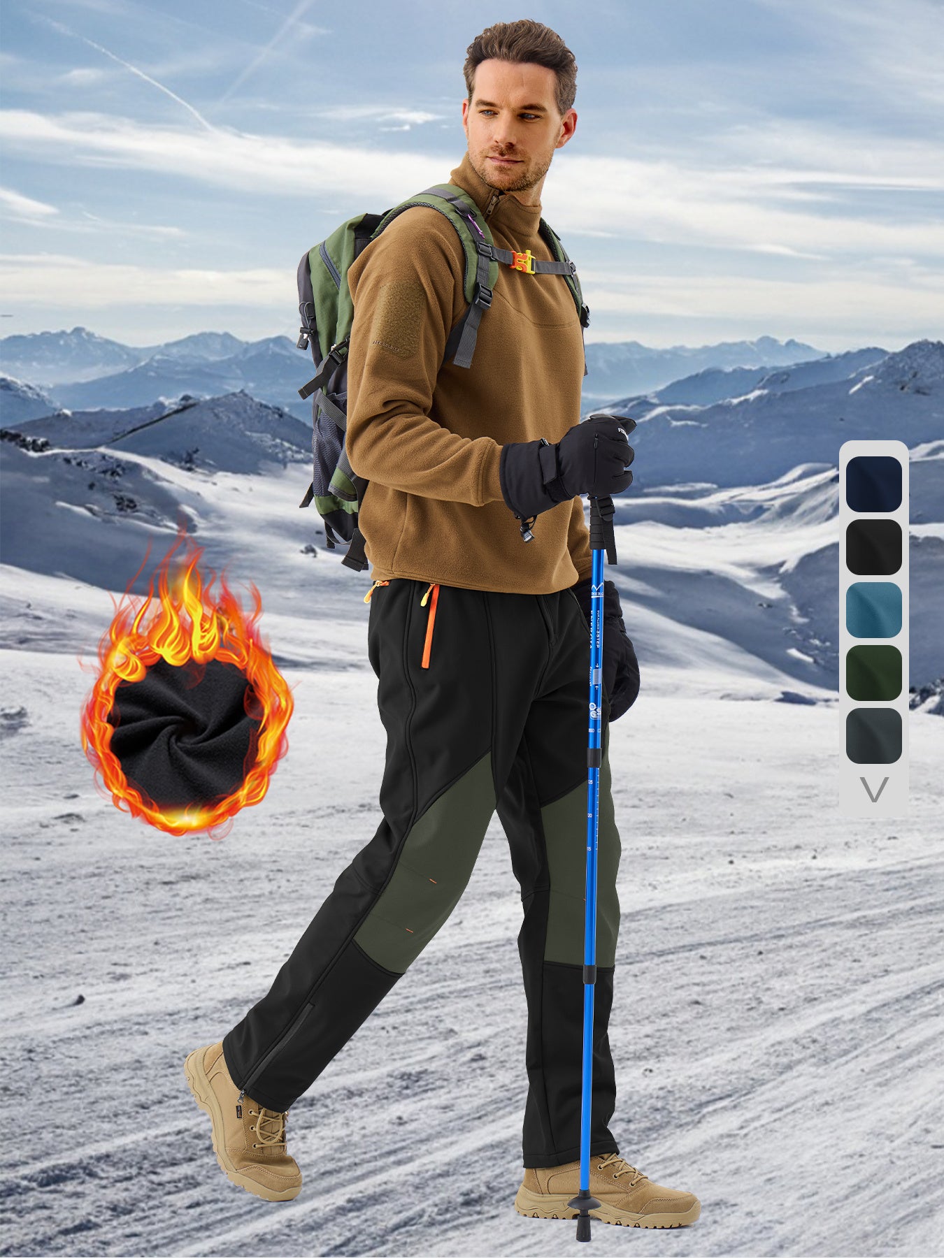 Pants Fleece Lined for Warmth Outdoor Hiking Zipper Bottom Leg Ideal for Winter Sports