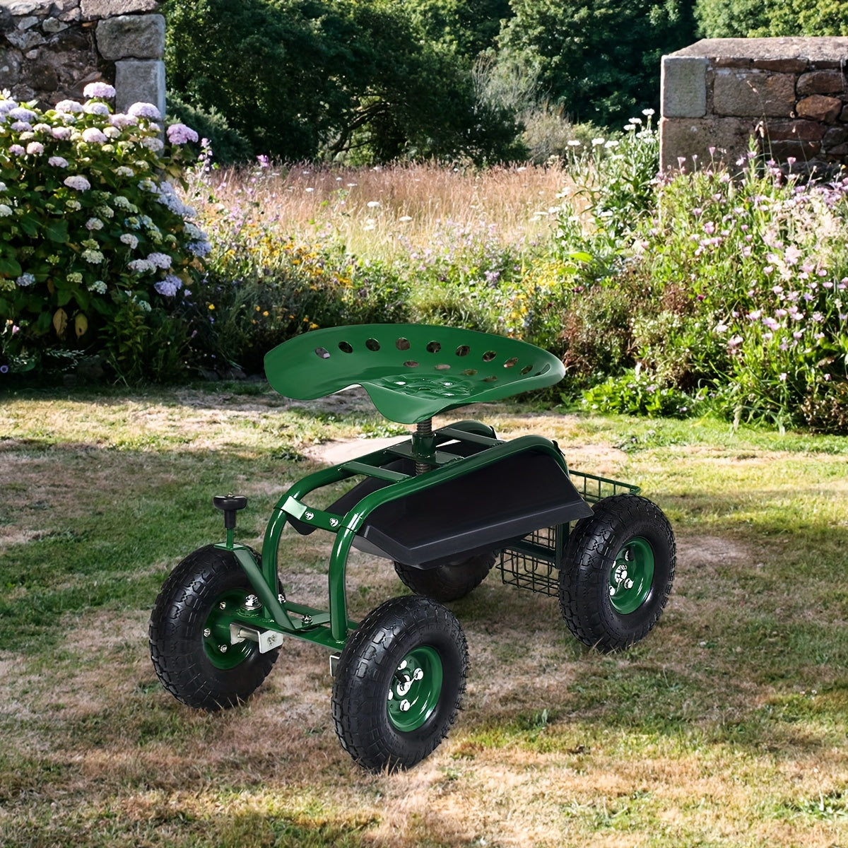 1pc Goplus Garden Cart Gardening Workseat W/Wheels