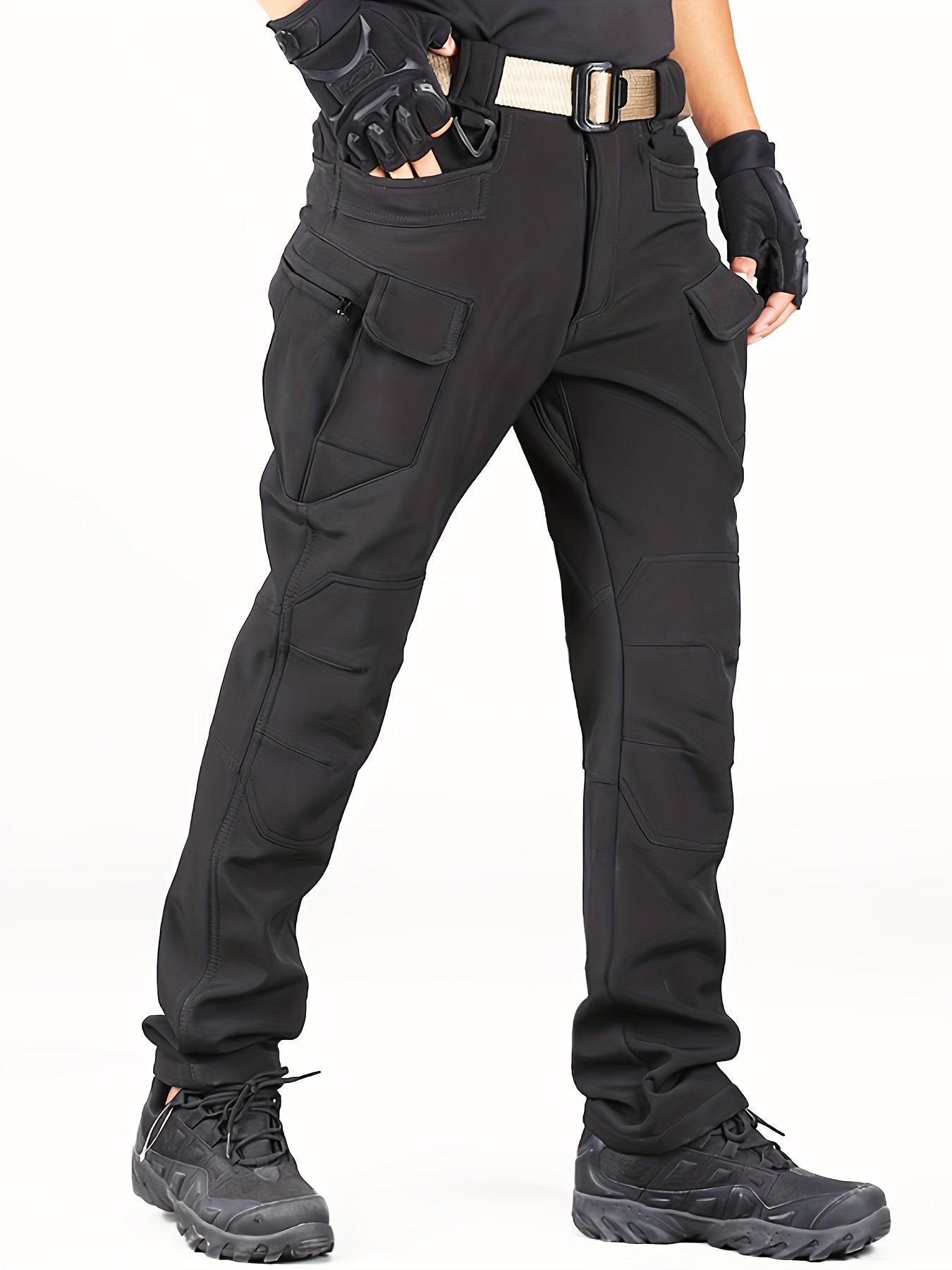 Trendy Thermal Cargo Pants, Men's Multi Flap Pocket Trousers