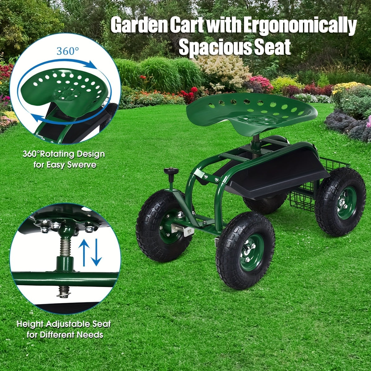 1pc Goplus Garden Cart Gardening Workseat W/Wheels