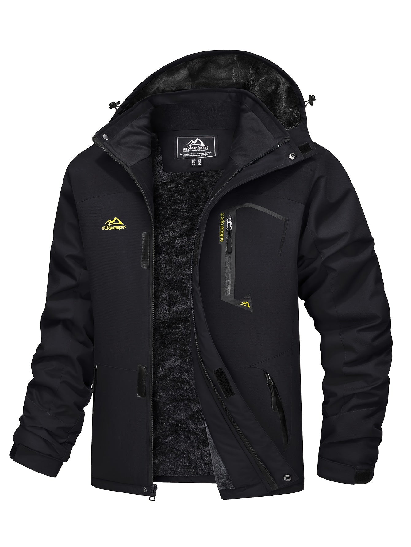 Men's Jacket, Full Zipper With Hoodie, Fleece Lined, Windproof And Waterproof With Removable Hat And Multi-Pockets