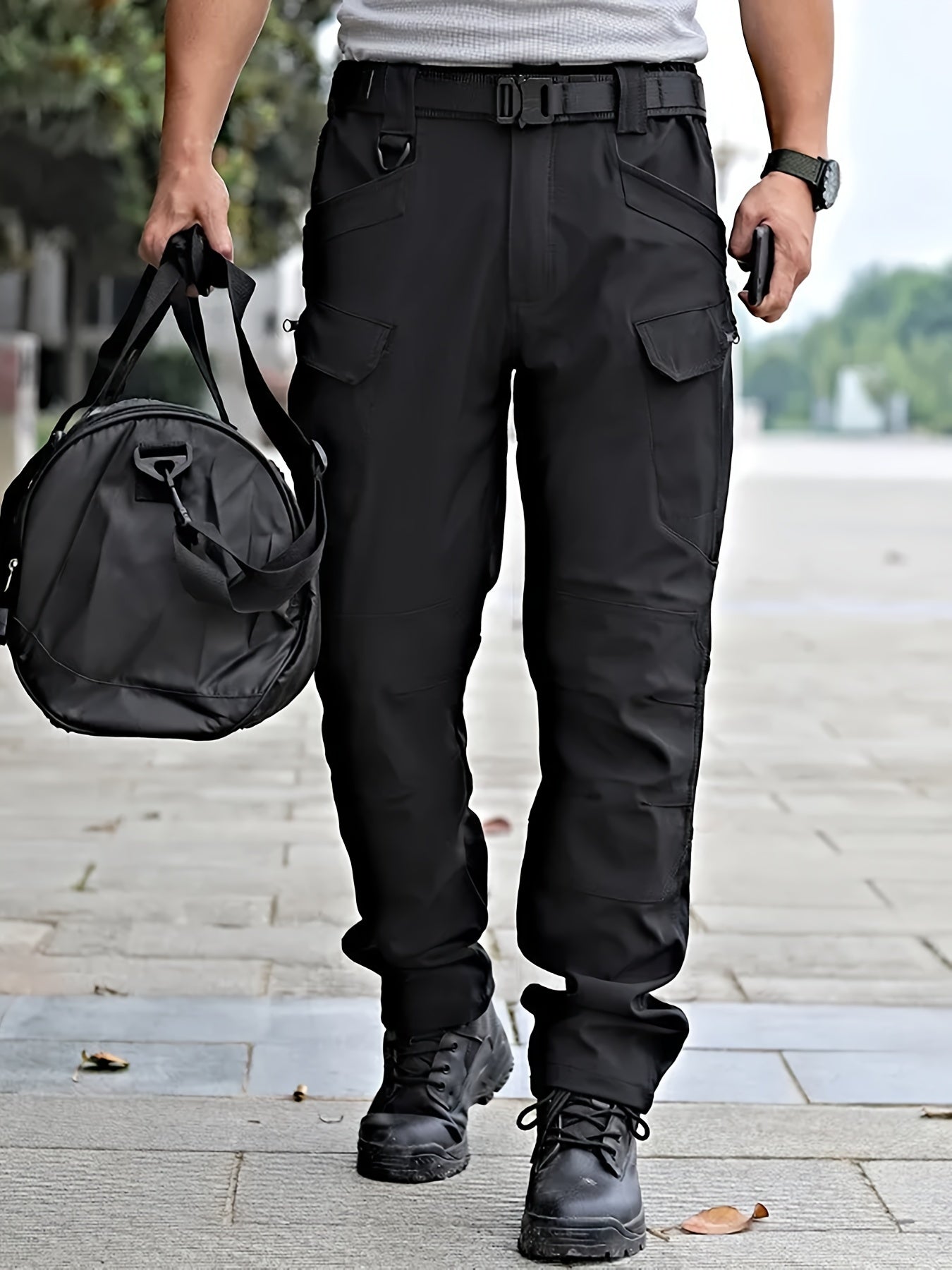 Men's Casual Solid Cargo Pants With Multiple Pockets