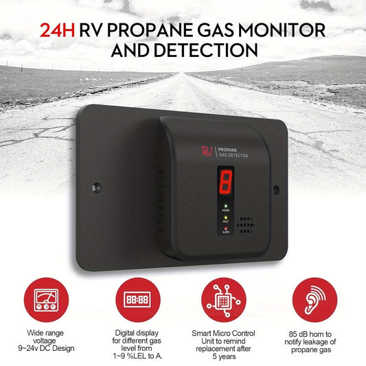 RV Propane Gas Detector, RV Hardwired DC 12V Gas & LP Leak Detector With Digital Alarm