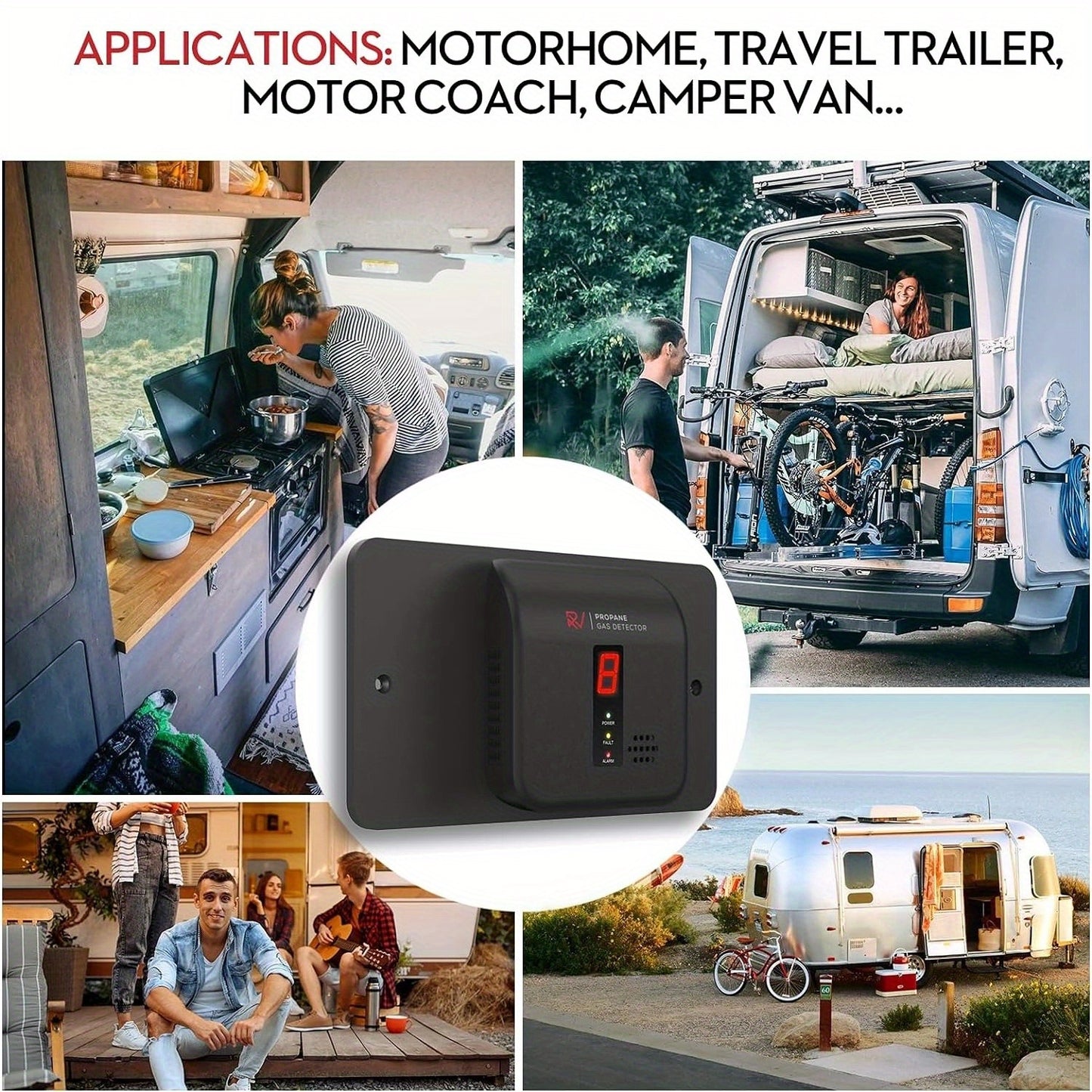 RV Propane Gas Detector, RV Hardwired DC 12V Gas & LP Leak Detector With Digital Alarm