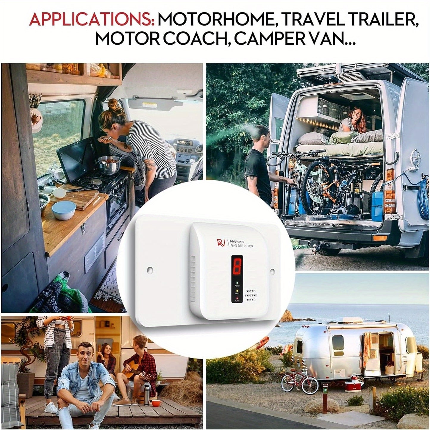 RV Propane Gas Detector, RV Hardwired DC 12V Gas & LP Leak Detector With Digital Alarm