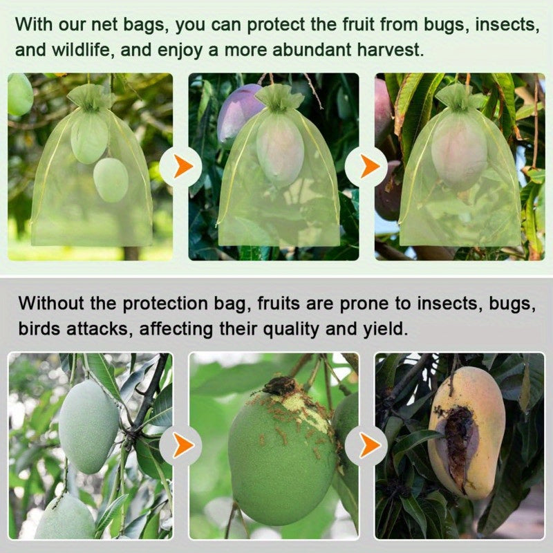 100pcs Plant Insect Protection Net Fruit Protection Bags Green Fruit Netting Bags