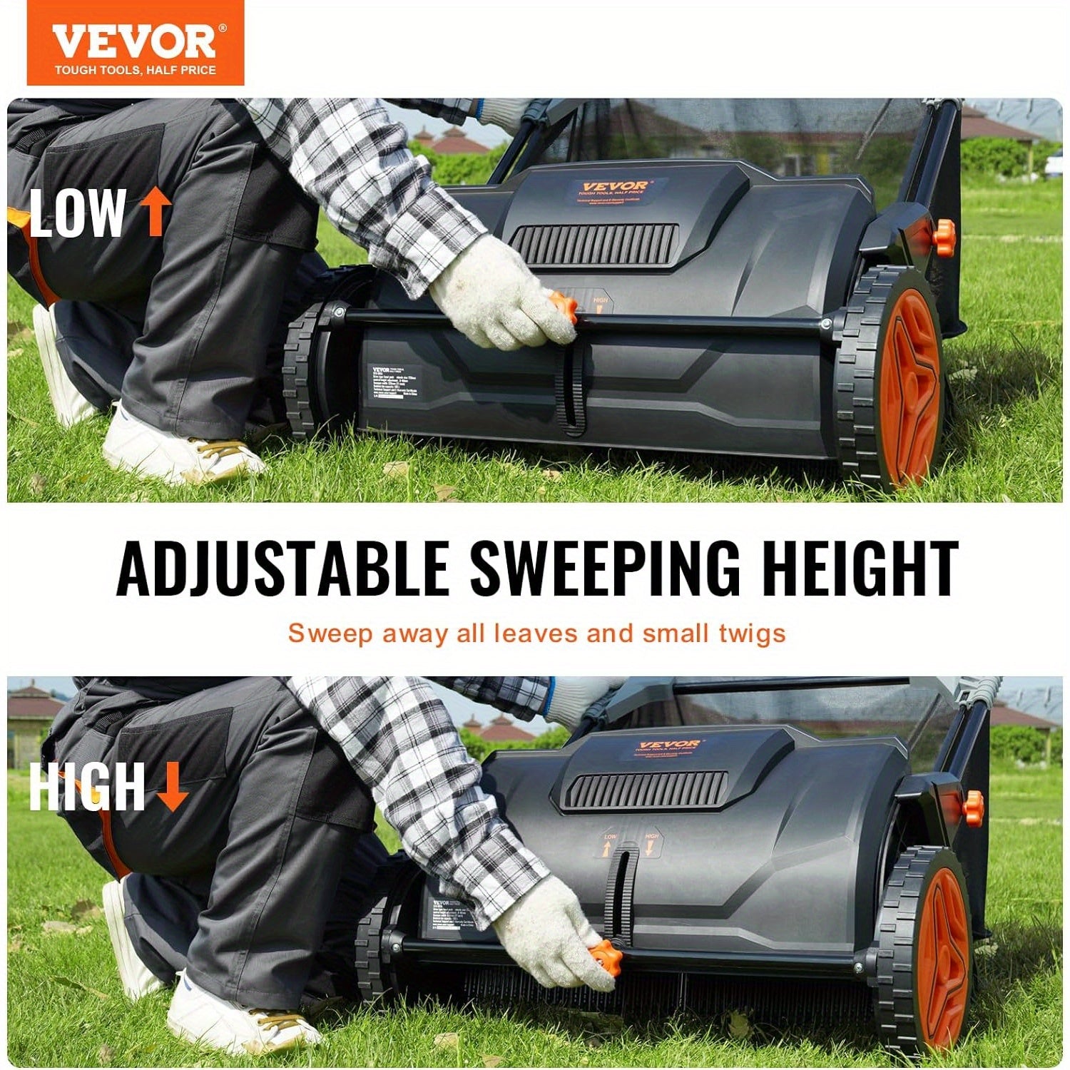 Heavy-Duty Push Lawn Sweeper, 21-Inch Leaf & Grass Collector with Adjustable Spinning Brushes - Alpine Outdoor Supplies and More
