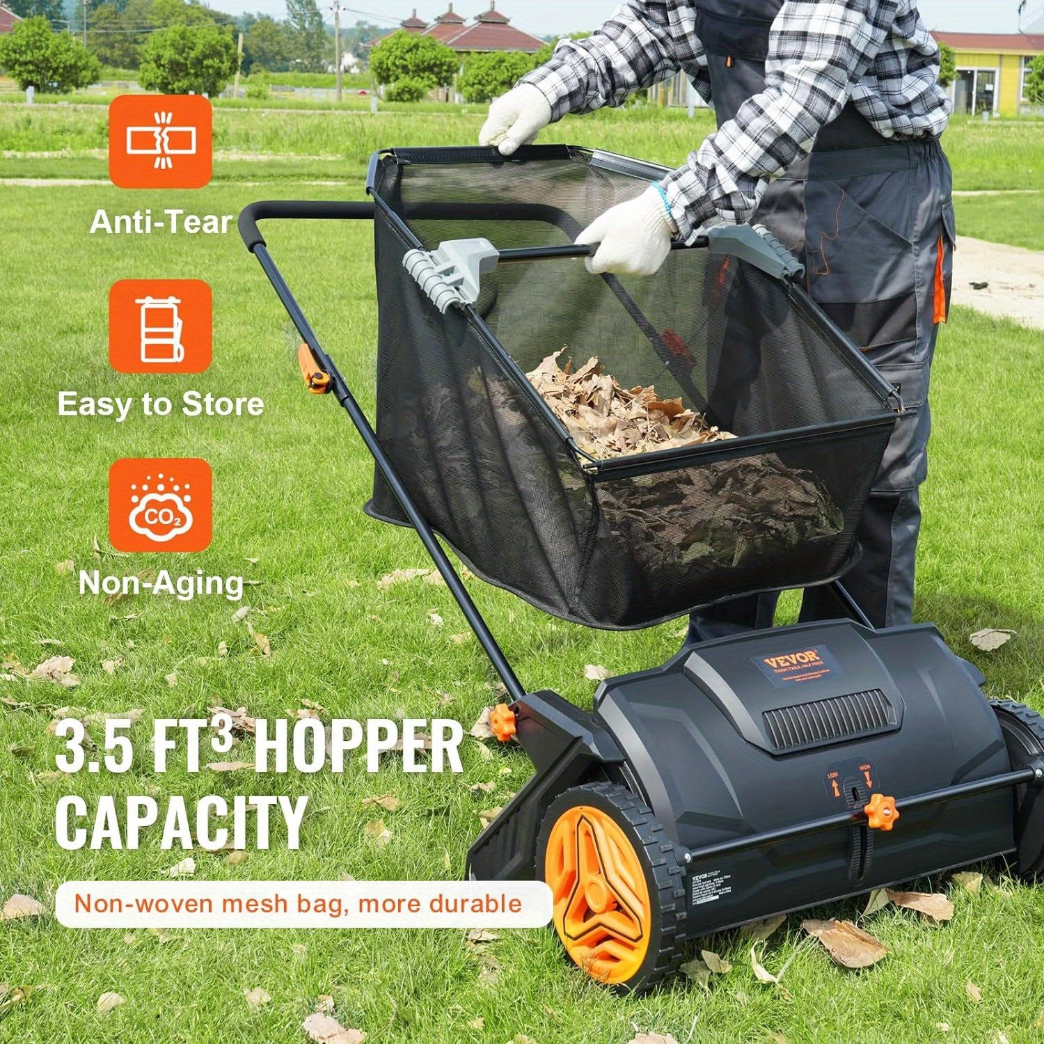 Heavy-Duty Push Lawn Sweeper, 21-Inch Leaf & Grass Collector with Adjustable Spinning Brushes - Alpine Outdoor Supplies and More