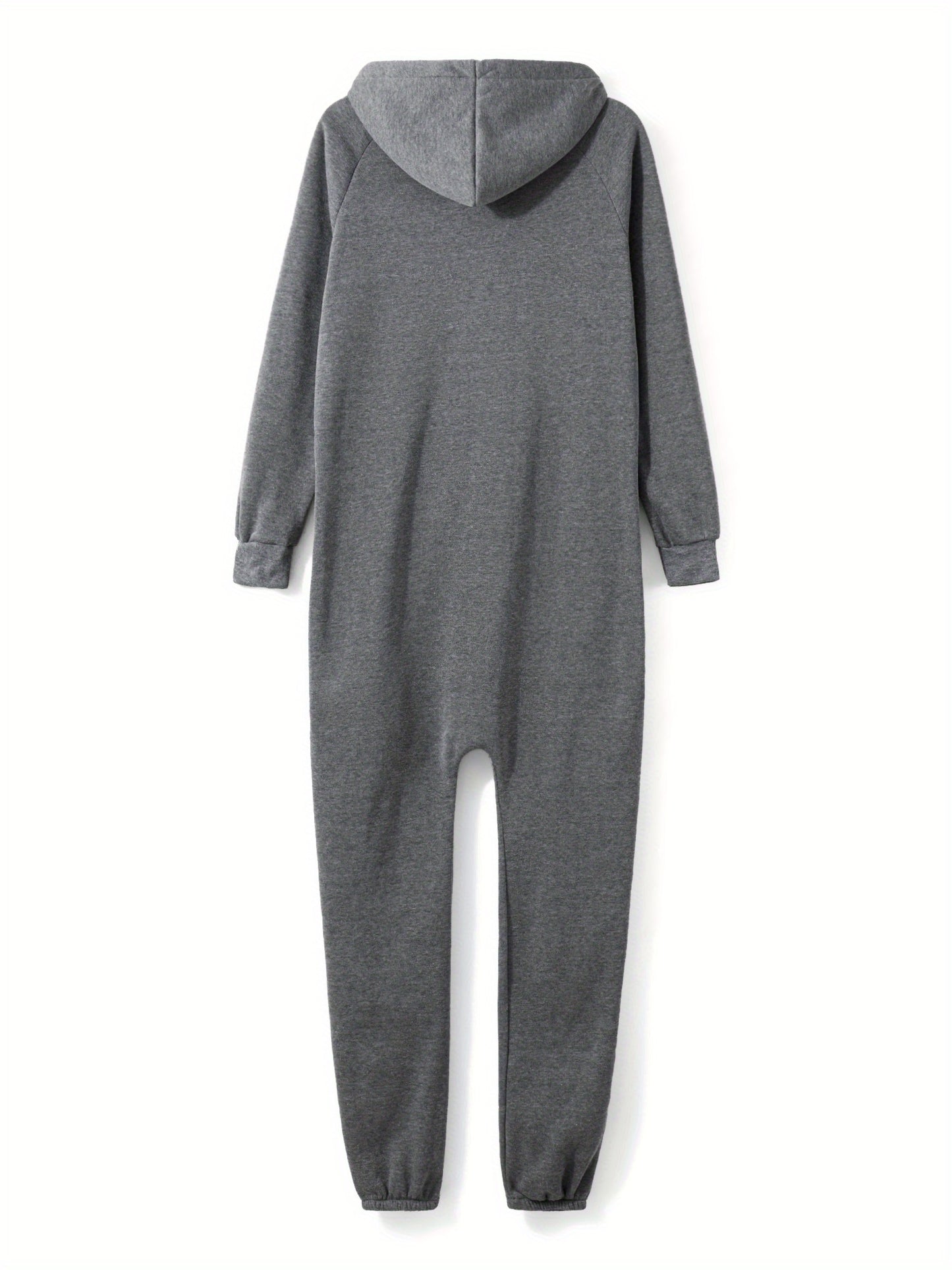 Men's Hooded Fleece Lining Jumpsuit, Long Sleeve Full Zipper Overalls with Kangaroo Pockets