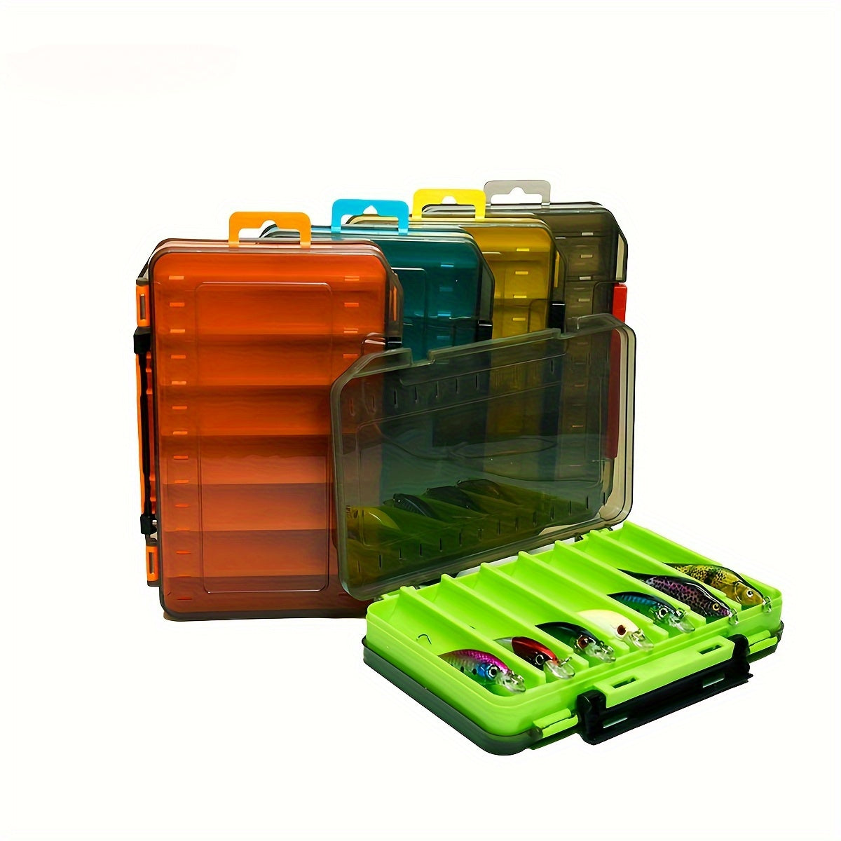 1pc double-sided fishing gear box, 14 compartment false bait storage box, fishing tool accessories