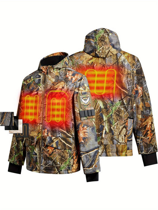 Heated Camouflage Hunting Hooded Jacket with Battery Pack