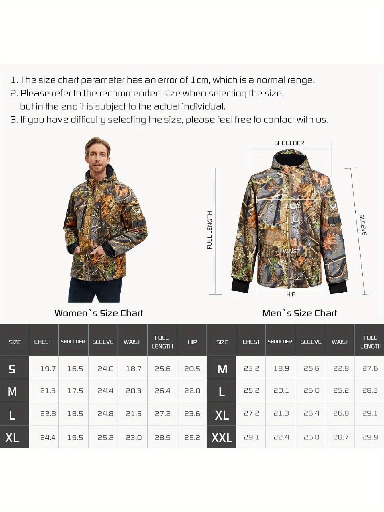 Heated Camouflage Hunting Hooded Jacket with Battery Pack