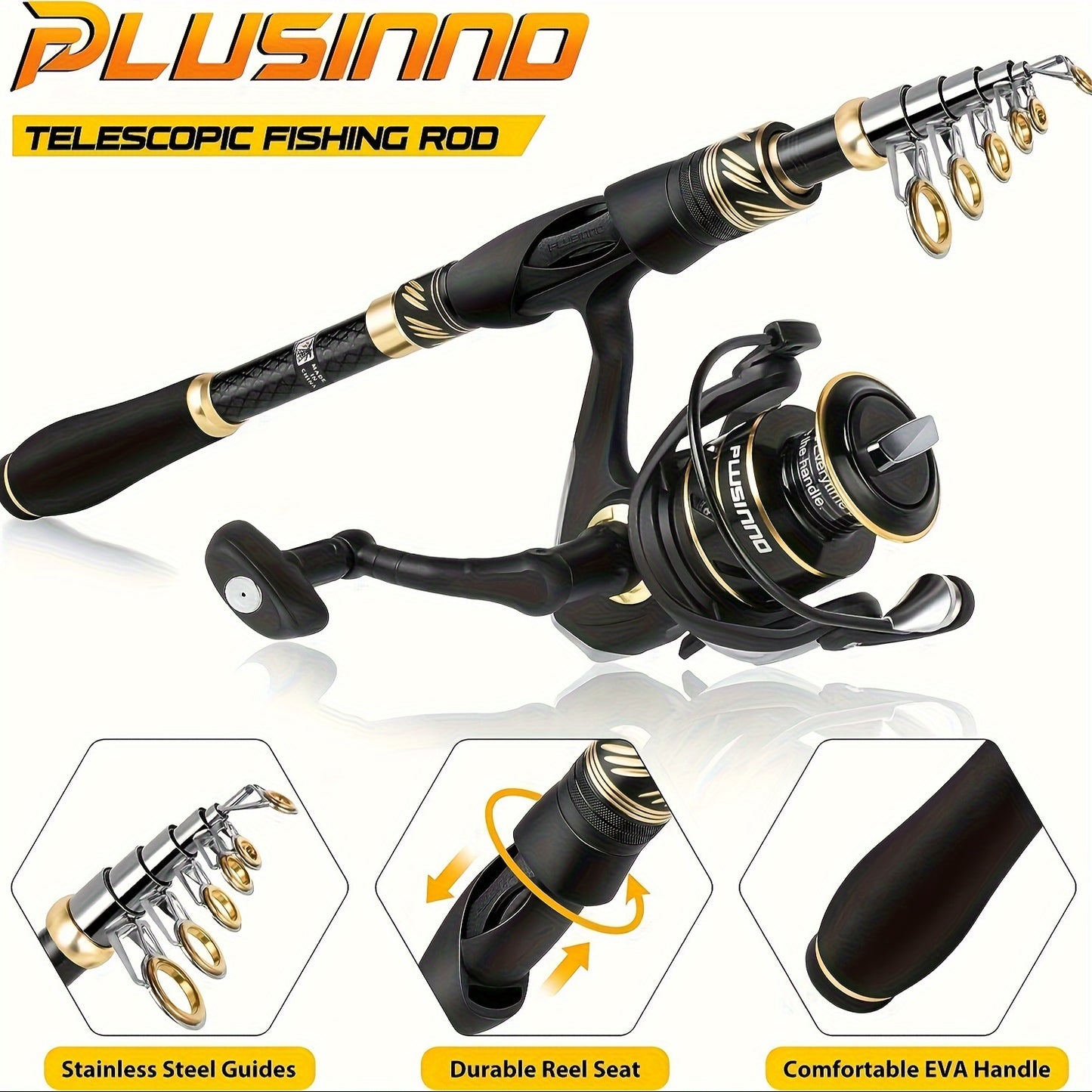 Fishing Pole, Fishing Rod and Reel Combo, Telescopic Fishing Rod Kit with Spinning Reel, with Carrier Bag