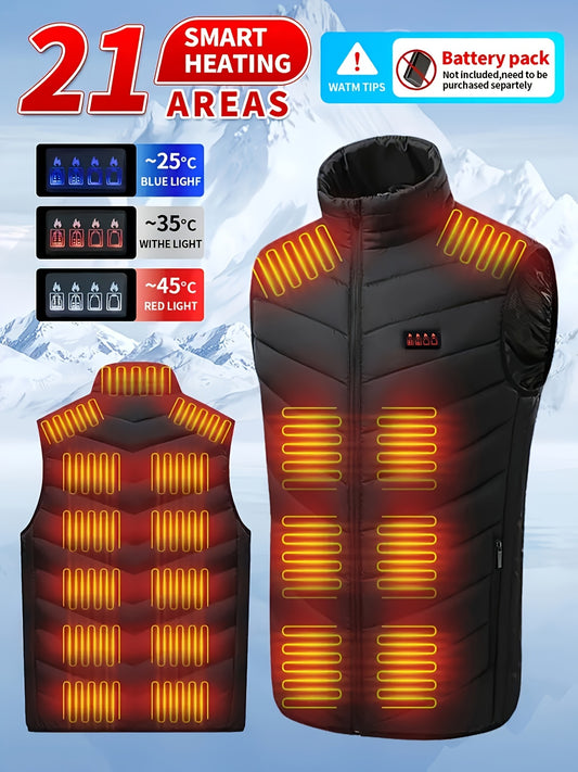 Men's USB Heating Sleeveless Zipper Vest With 21 Heating Zones