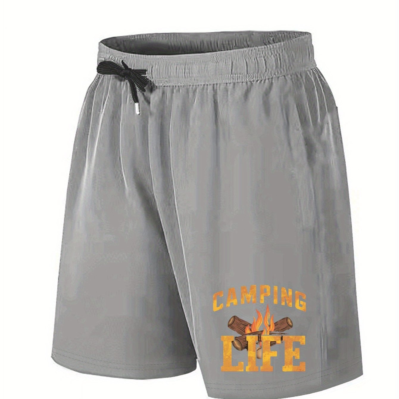 Men'S Casual Camping Life Print Shorts, Big & Tall Non-Stretch Polyester with Pockets