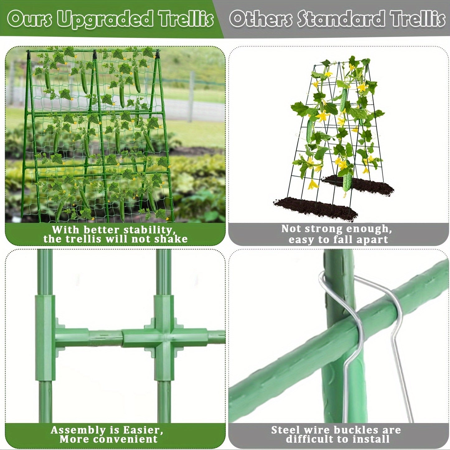 Adjustable A-Frame Cucumber Trellis for Raised Beds, 70x70 Inch