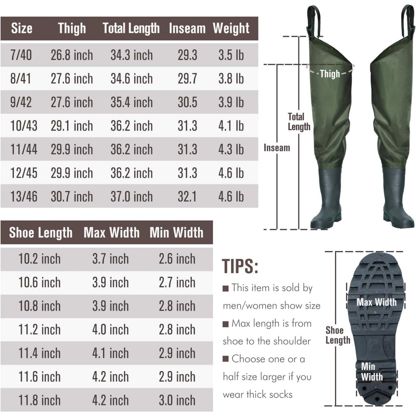 Pair Vintage Style Hip Waders, 9 Lightweight Fishing Boots