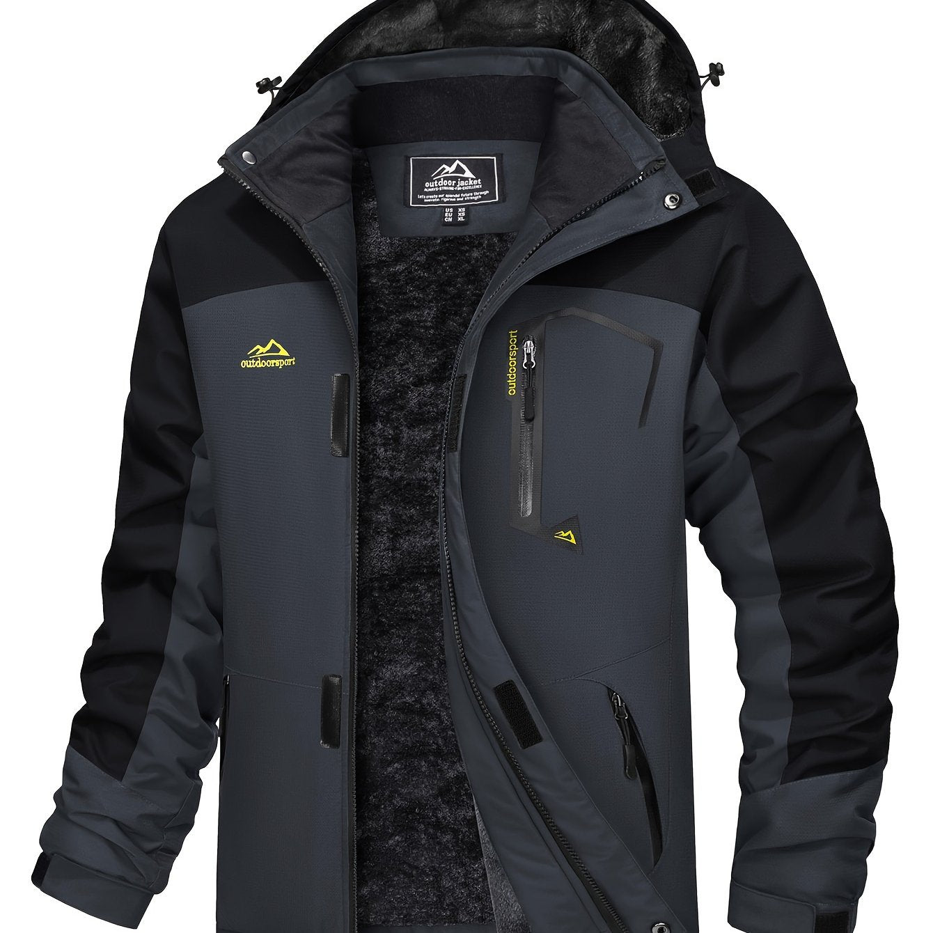 Men's Jacket, Full Zipper With Hoodie, Fleece Lined, Windproof And Waterproof With Removable Hat And Multi-Pockets