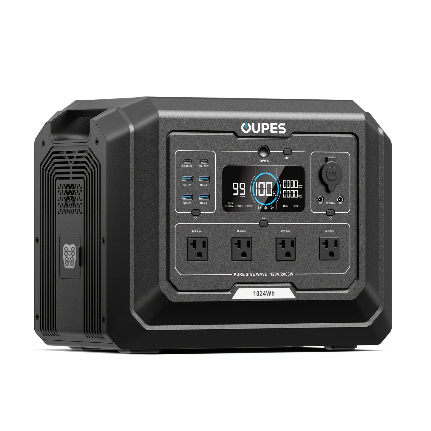 2000w 1024Wh Portable Power Station Backup LiFePO4 Battery, 110V/2000W Pure Sine Wave AC Outlet, Solar Generator