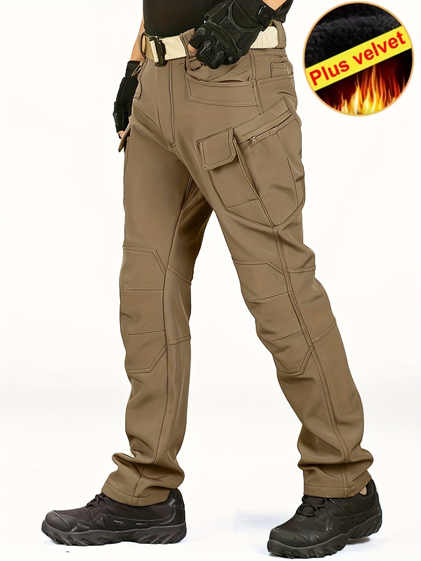 Trendy Thermal Cargo Pants, Men's Multi Flap Pocket Trousers