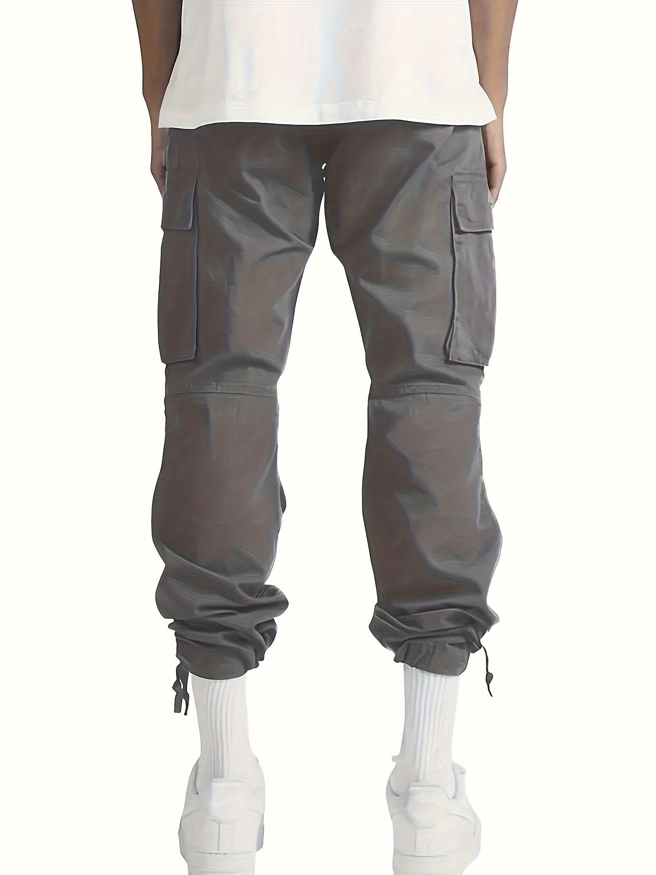 4pcs Men's Solid Color Loose Fit Cargo Pants with Multiple Pockets