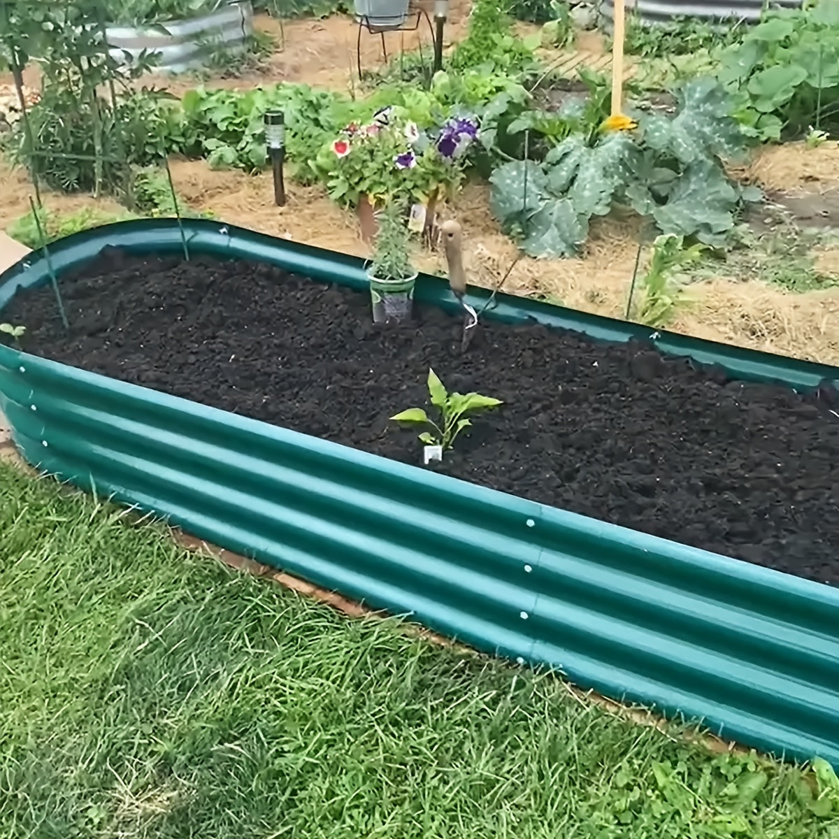 1pc Tramull 12x2x1ft Galvanized Metal Raised Garden Bed Kit - Oval, Anti-Rust Outdoor Planter Box