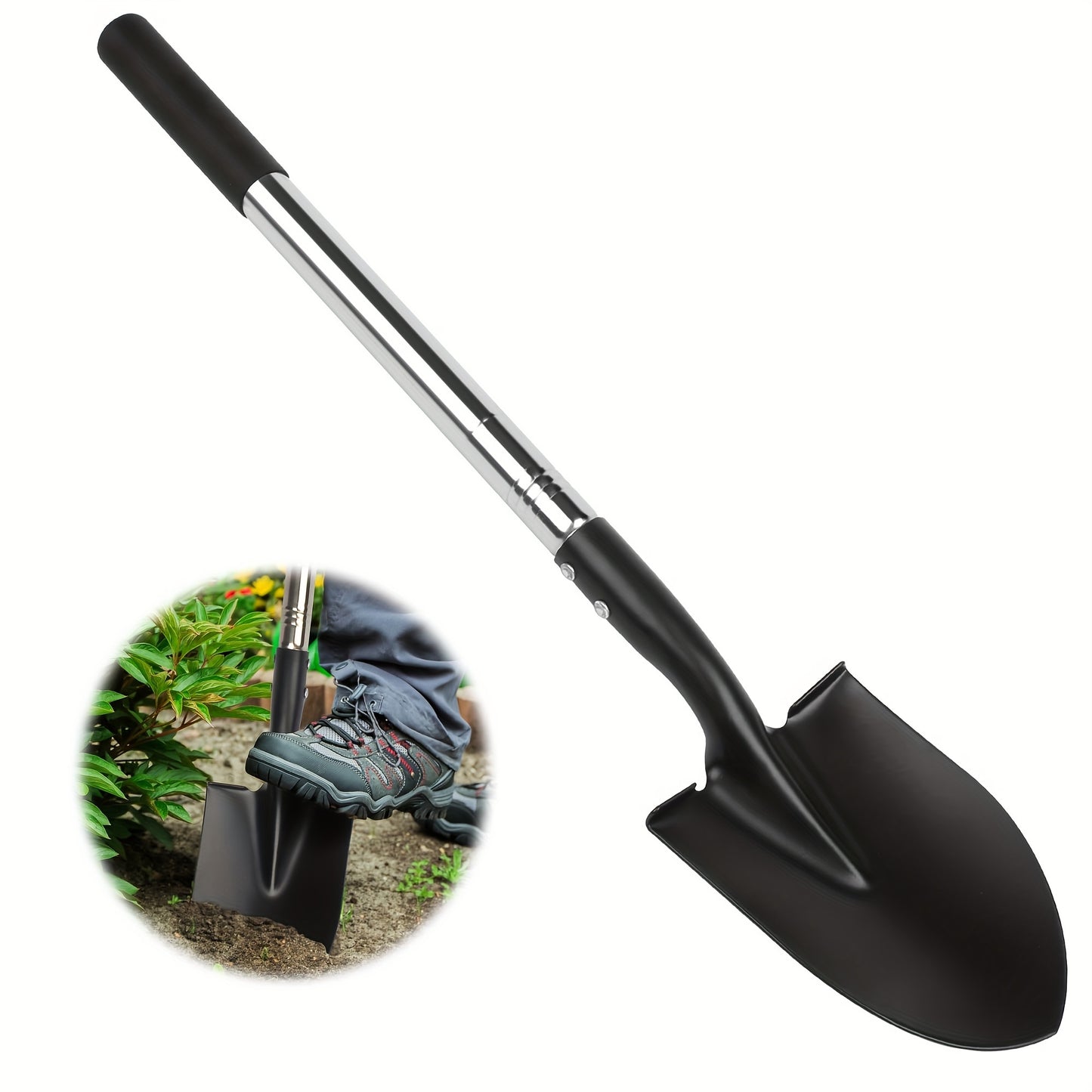 Mini Shovel With Carbon Steel, No-Slip H-Grip Ergonomic Handle, Square Nose Head