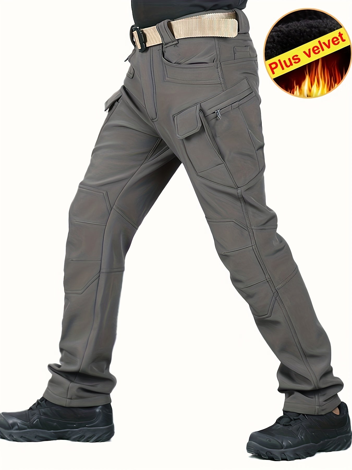 Trendy Thermal Cargo Pants, Men's Multi Flap Pocket Trousers