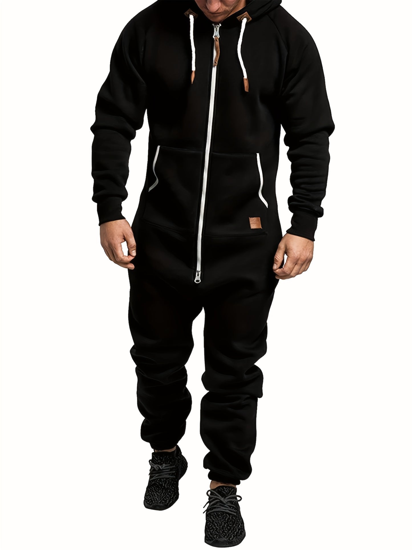 Men'S Hooded Fleece Lined Kangaroo Pocket Jumpsuit