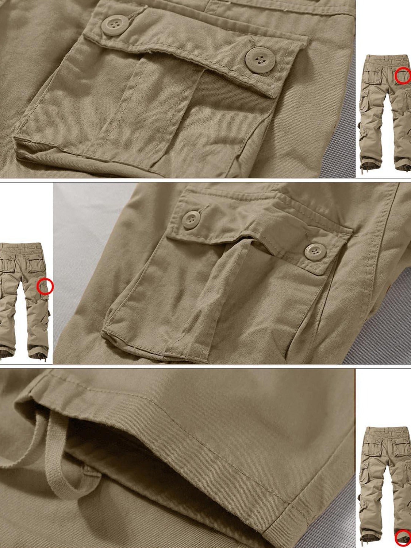 Cotton British Khaki Multi Flap Pockets Men's Straight Leg Cargo Pants