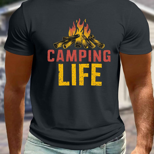 Big & Tall Men's Camping Life Graphic Tee - Casual Short Sleeve T-Shirt for Summer, Breathable Polyester, Machine Washable, PLUS SIZE