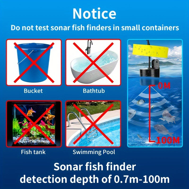 Portable Fish Finder Fishing Sonar Sounder 100M Depth Range 45 Degrees Sonar Coverage