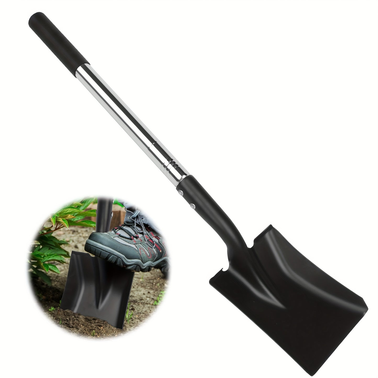 Mini Shovel With Carbon Steel, No-Slip H-Grip Ergonomic Handle, Square Nose Head