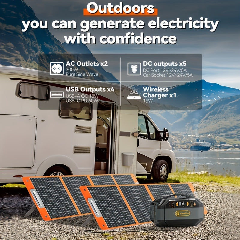 Portable Power Station with 78000mAh Battery Pack Solar Generator, 300W AC Power Supply, 600W Peak Power, 9 Outputs, Equipped with 100W4 Power Charging Board, Suitable for Outdoor Travel, Camping, Emergency, RV and Other Purp