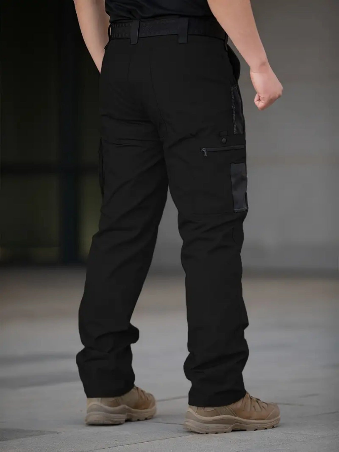 2pcs Men's Tactical Cargo Pants, 100% Polyester Solid Color Sports Style