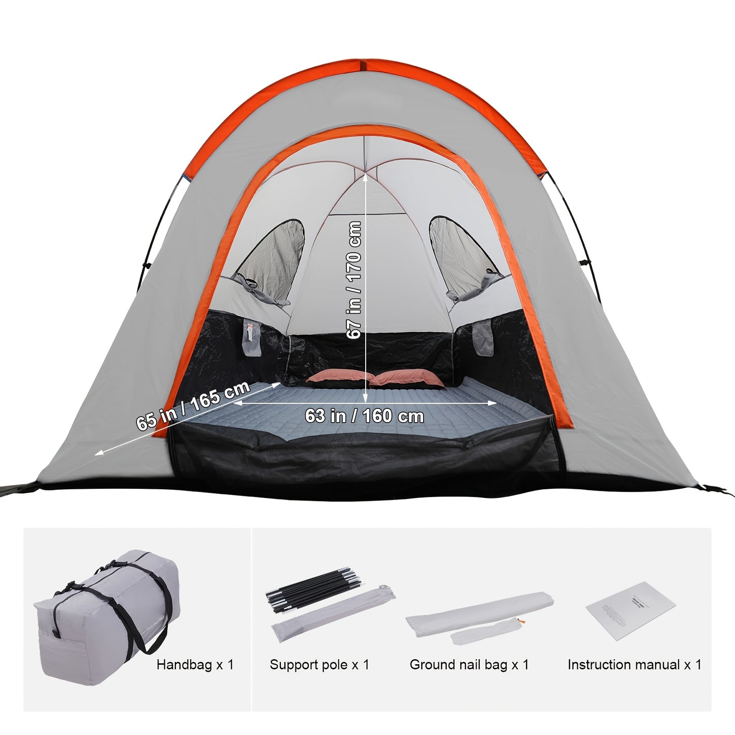 2 Person Waterproof PU2000mm Double Layer Pickup Truck Tent 2.0, Portable Truck Bed Tent With Rainfly
