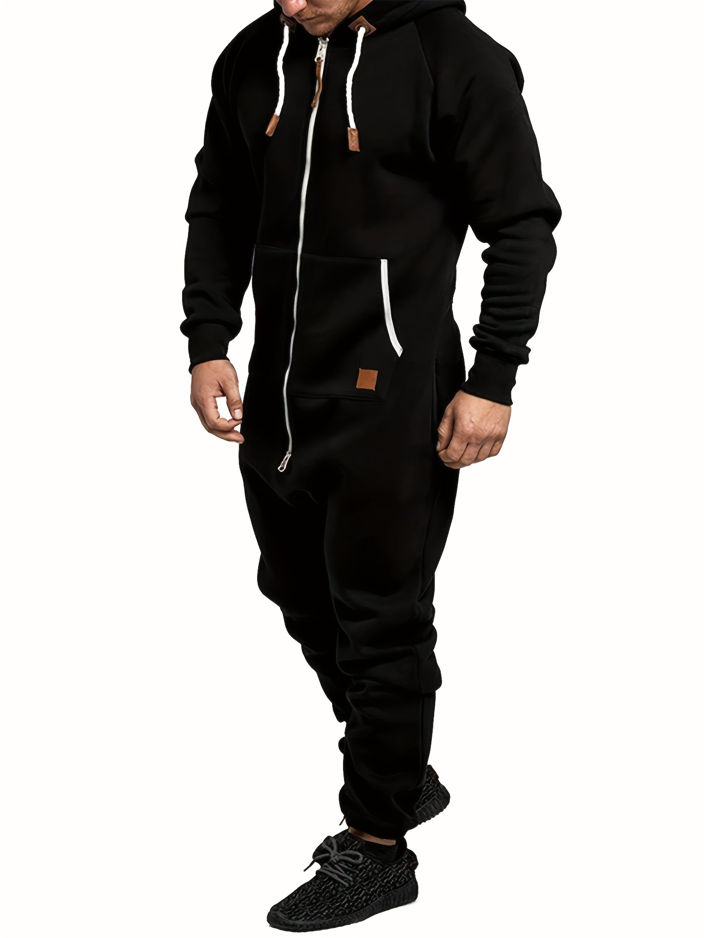 Men'S Hooded Fleece Lined Kangaroo Pocket Jumpsuit