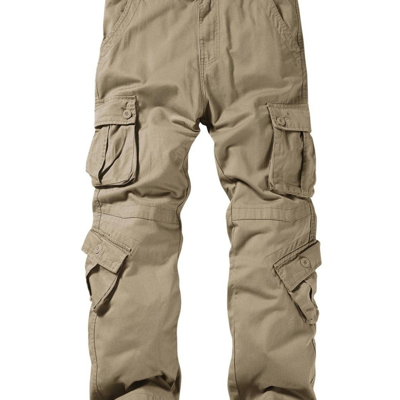 Cotton British Khaki Multi Flap Pockets Men's Straight Leg Cargo Pants