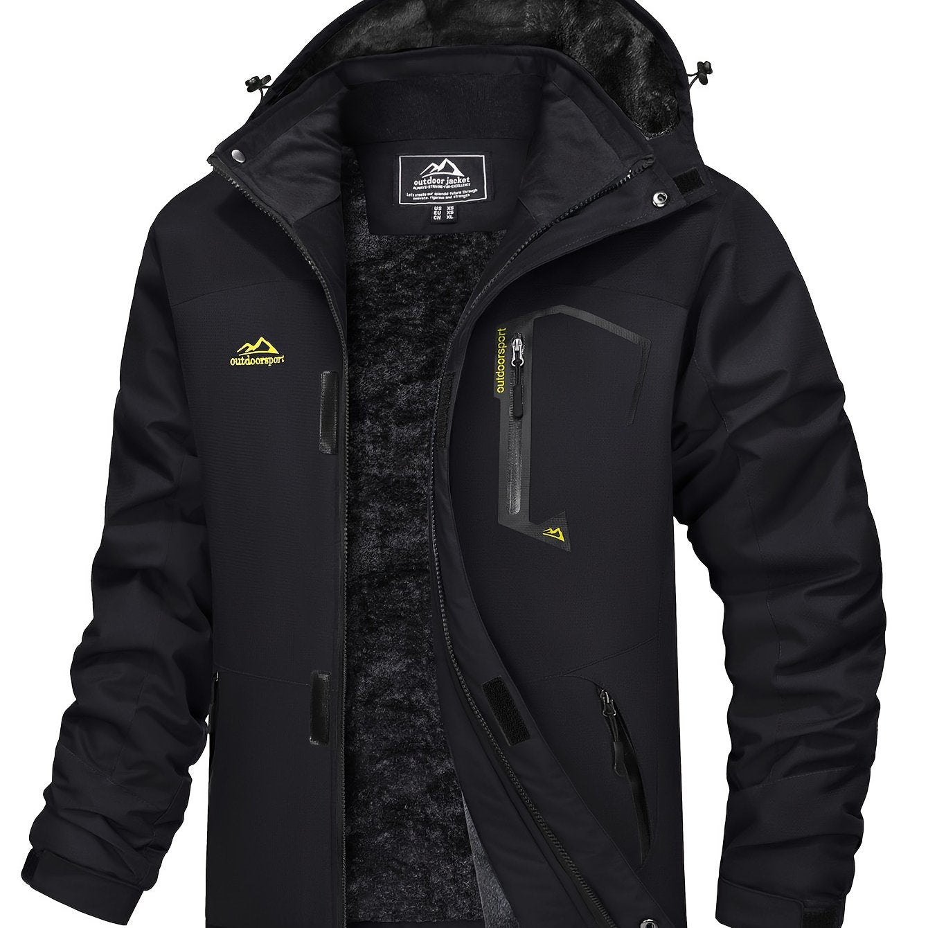 Men's Jacket, Full Zipper With Hoodie, Fleece Lined, Windproof And Waterproof With Removable Hat And Multi-Pockets