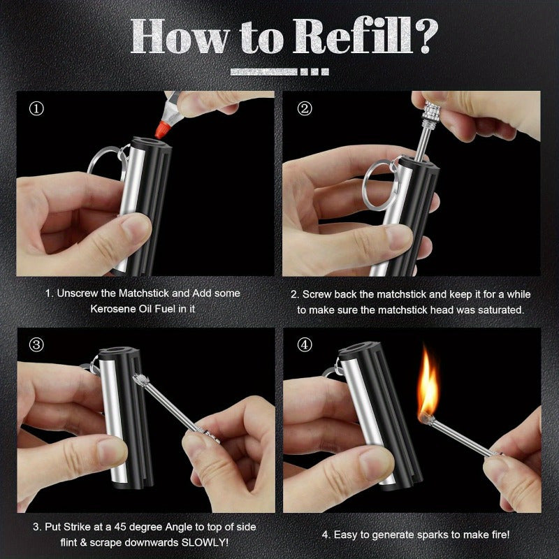 5 Pack Permanent Match Lights, Flint Metal Match Lights, Waterproof Emergency Survival Match Lights