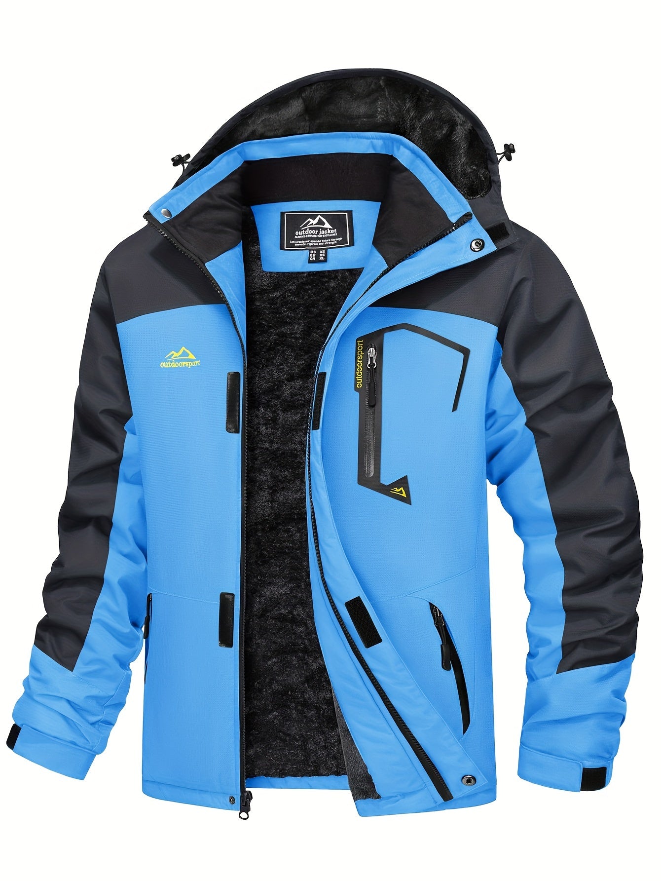 Men's Jacket, Full Zipper With Hoodie, Fleece Lined, Windproof And Waterproof With Removable Hat And Multi-Pockets