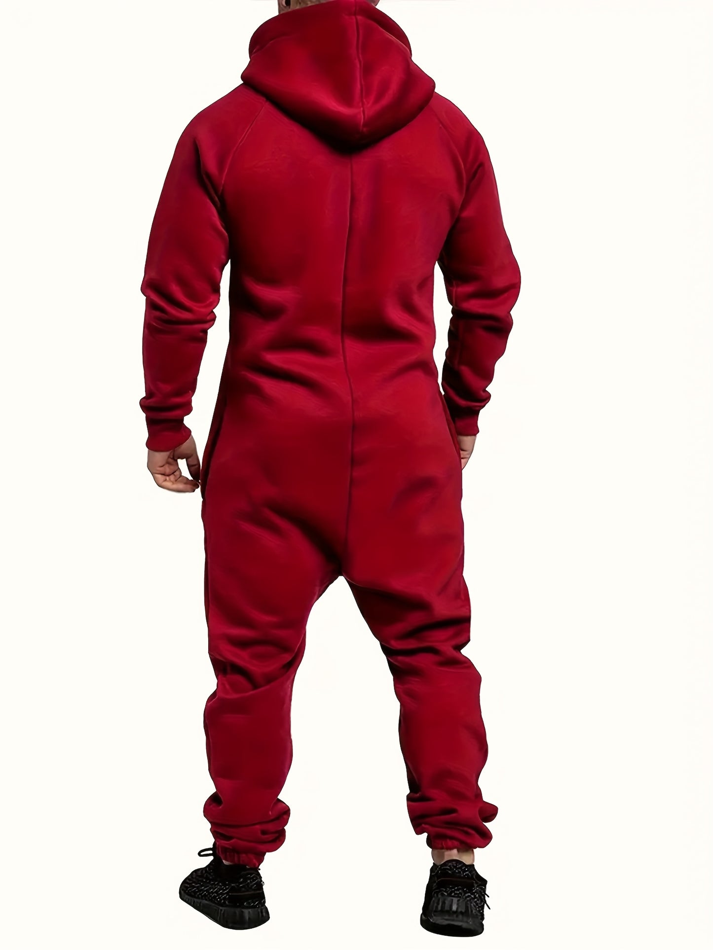 Men'S Hooded Fleece Lined Kangaroo Pocket Jumpsuit