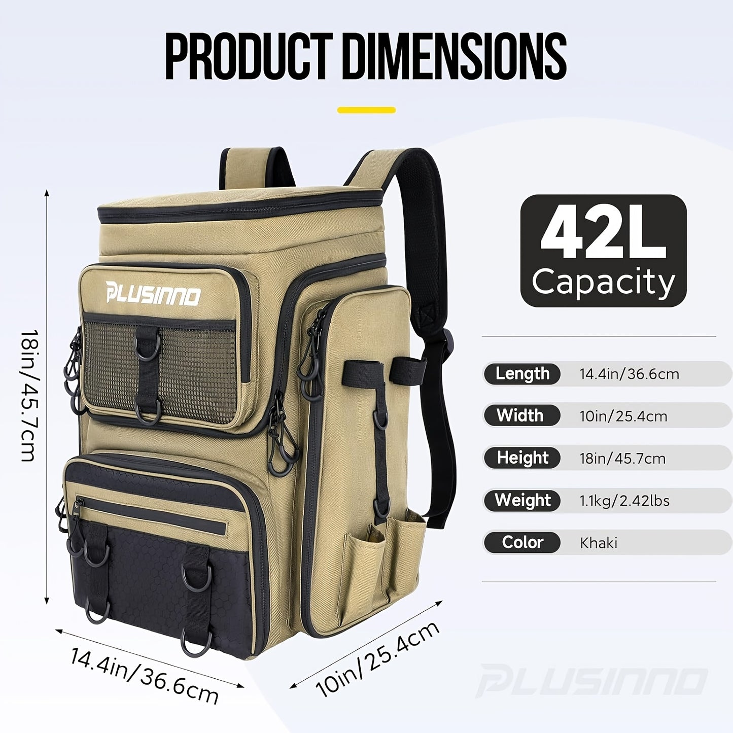 Fishing Backpack with Rod Holders, 42L Large Water-resistant Fishing Tackle Bag