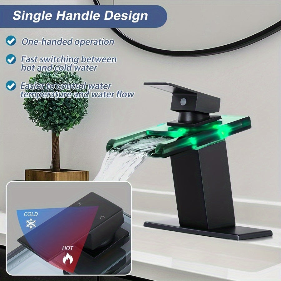 LED Bathroom Sink Faucet, Installation with 2 Water Supply Lines, Open Glass Nozzle