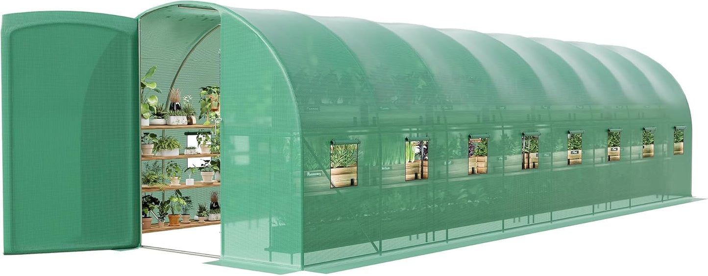 Large green greenhouse wall panel with mesh windows, reinforced steel frame, and durable PE cover for outdoor garden or tunnel setup.
