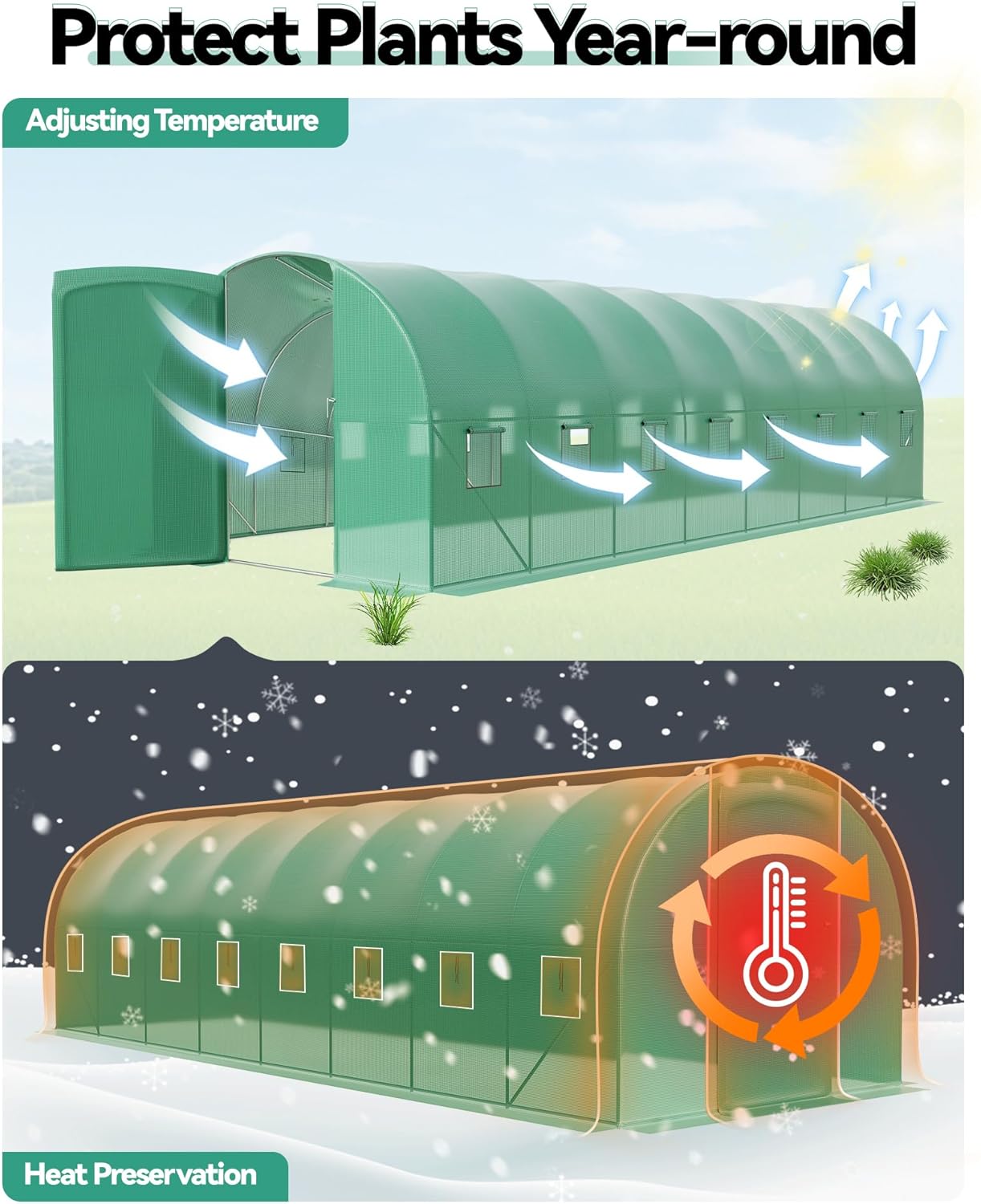 Greenhouse wall panel in green with reinforced galvanized steel frame and mesh windows, suitable for outdoor garden tunnels.