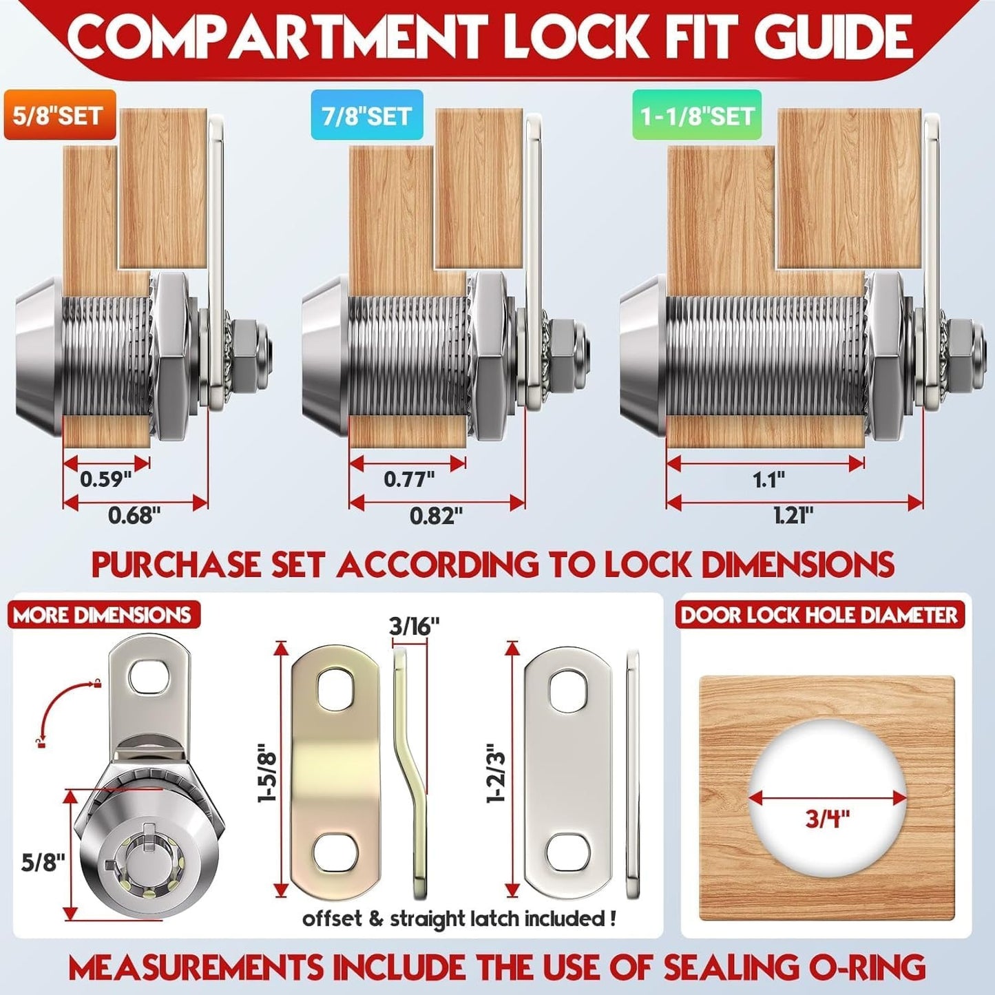 4pcs Chrome Tubular Cam Locks for RVs & Cabinets - Keyed Alike, Removable Keys, 7/8" 90°