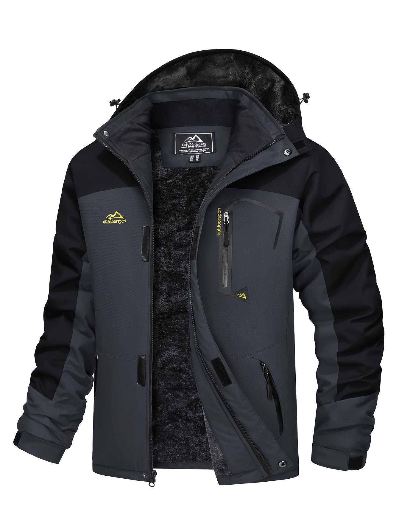 Men's Jacket, Full Zipper With Hoodie, Fleece Lined, Windproof And Waterproof With Removable Hat And Multi-Pockets