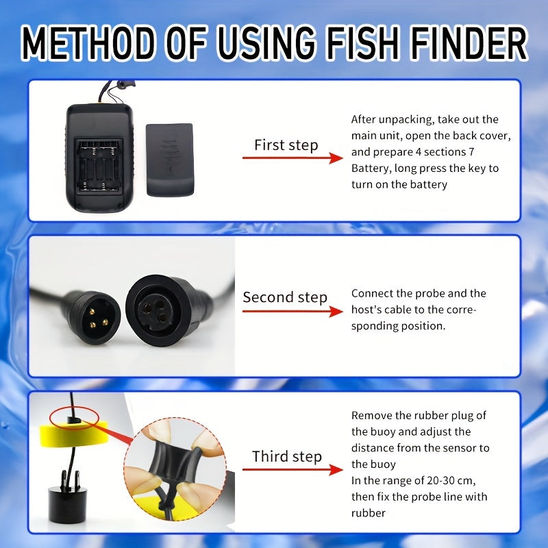 Portable Fish Finder Fishing Sonar Sounder 100M Depth Range 45 Degrees Sonar Coverage